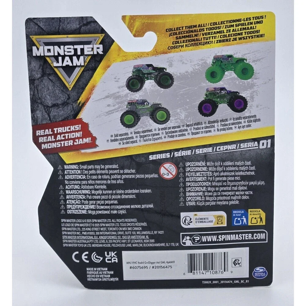 Spin Master Monster Jam‎ Grave Digger 2025 Series 1 Silver 1:64 Diecast Truck
